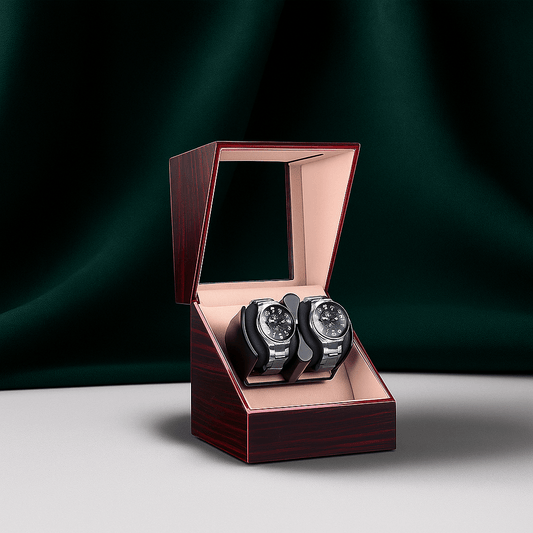 Wooden Dual Watch Winder – Piano Finish Display Box with Silent Motor | CHRONVAULT™