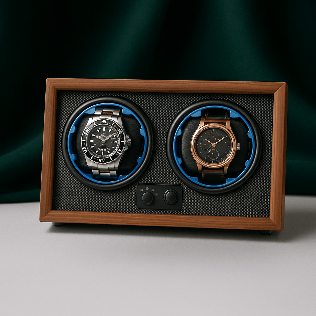 Double Watch Winder Box with Light – Wood Grain Display | CHRONVAULT™