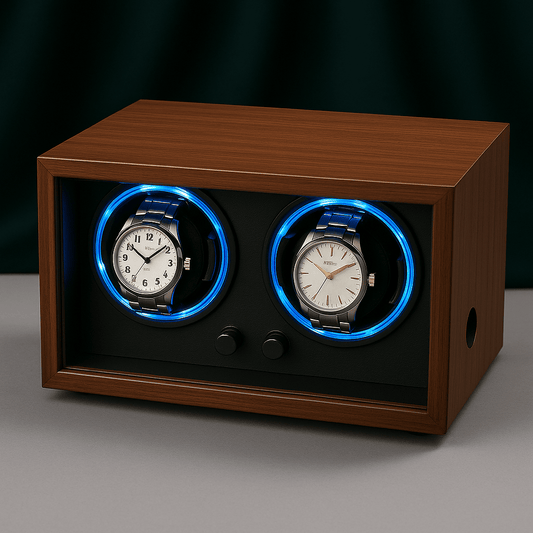 Wooden Dual Watch Winder with LED Light  | CHRONVAULT™
