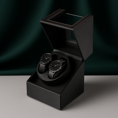 Leather Dual Watch Winder – Soft Lined Display Box with Silent Motor | CHRONVAULT™