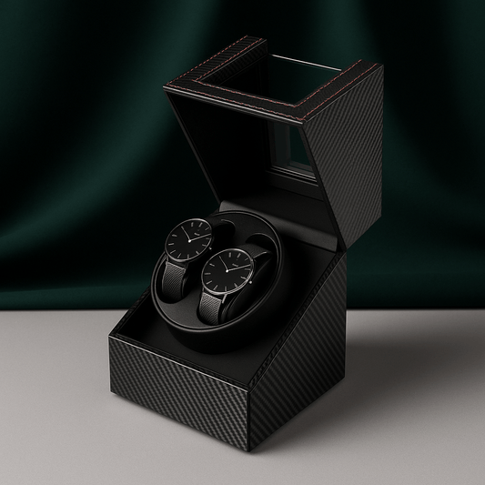 Leather Dual Watch Winder – Soft Lined Display Box with Silent Motor | CHRONVAULT™