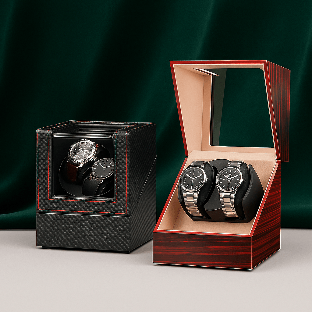 Leather Dual Watch Winder – Soft Lined Display Box with Silent Motor | CHRONVAULT™