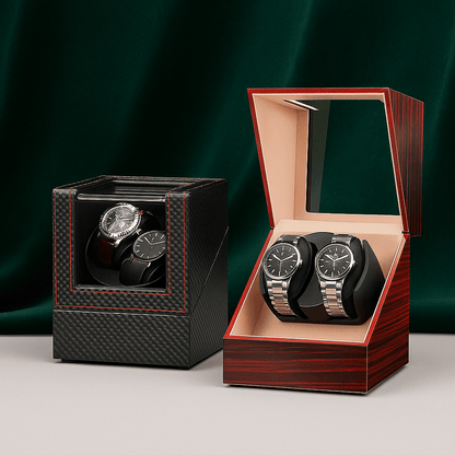Leather Dual Watch Winder – Soft Lined Display Box with Silent Motor | CHRONVAULT™