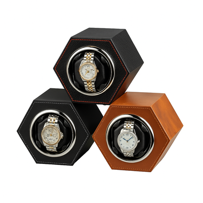Hexagon Watch Winder – Leather Silent Box | CHRONVAULT™