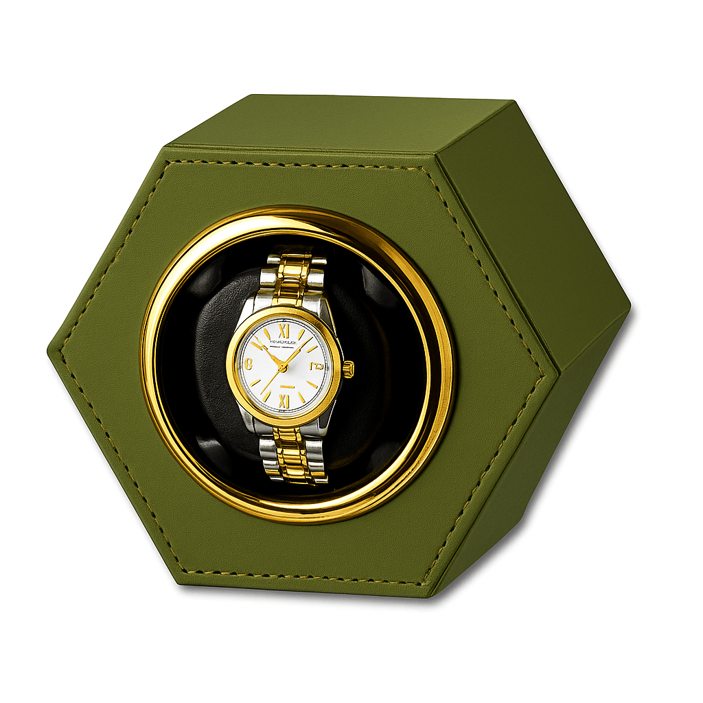 Hexagon Watch Winder – Leather Silent Box | CHRONVAULT™