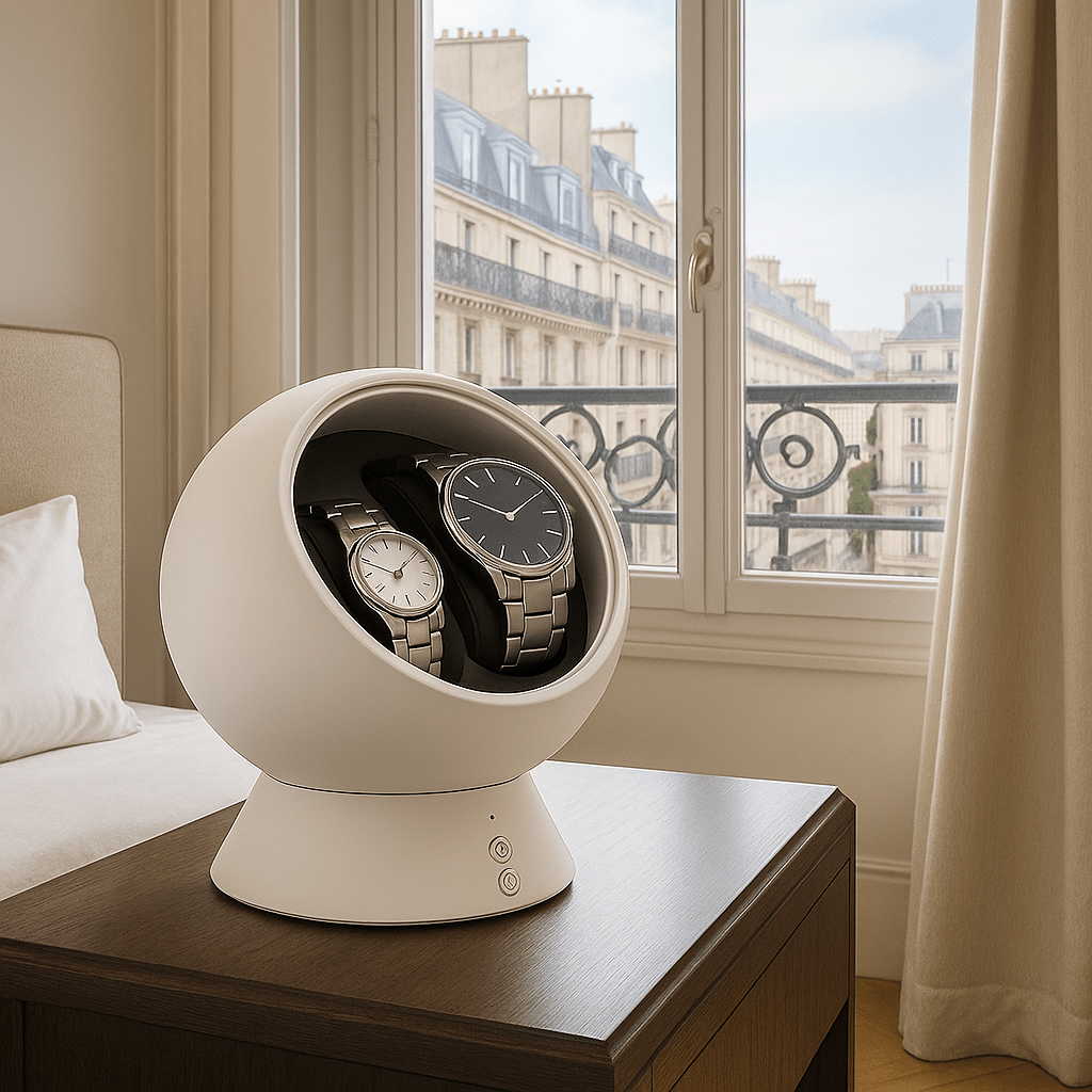 Dual Watch Winder – Compact Spherical Design with USB & Battery Power | CHRONVAULT™