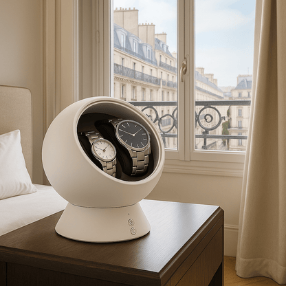 Dual Watch Winder – Compact Spherical Design with USB & Battery Power | CHRONVAULT™