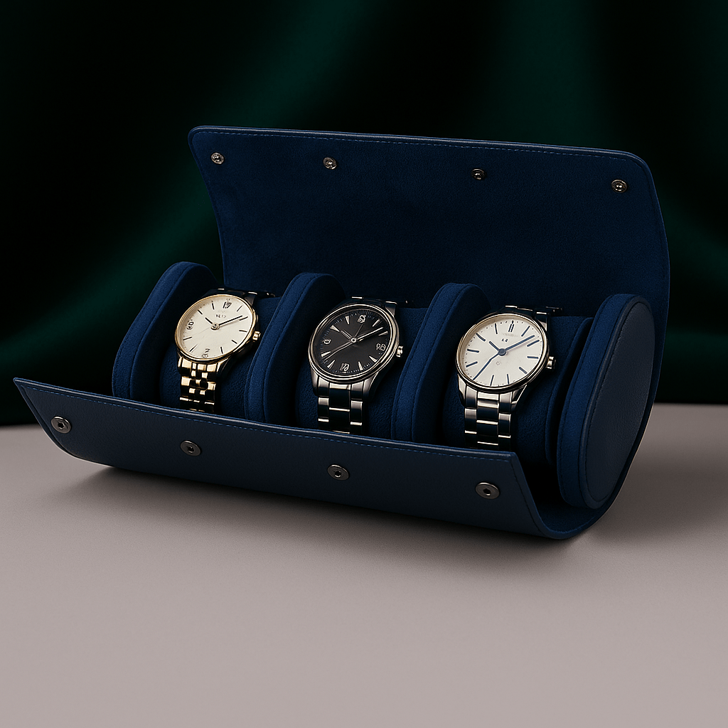 Embers Leather Watch Roll – 3 Slot Travel Pouch | CHRONVAULT™