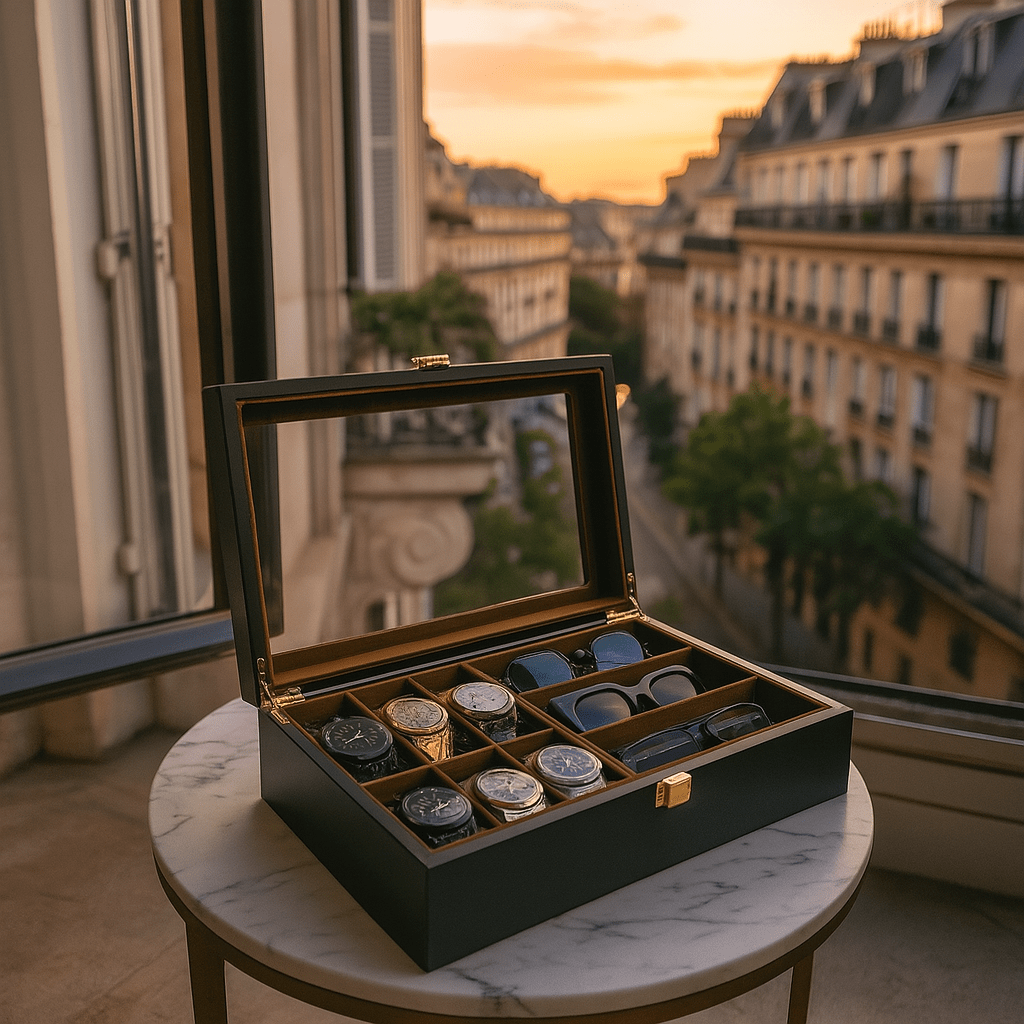 Watch Box with Glass Lid – 6 Watches & 3 Sunglasses Organizer | CHRONVAULT™