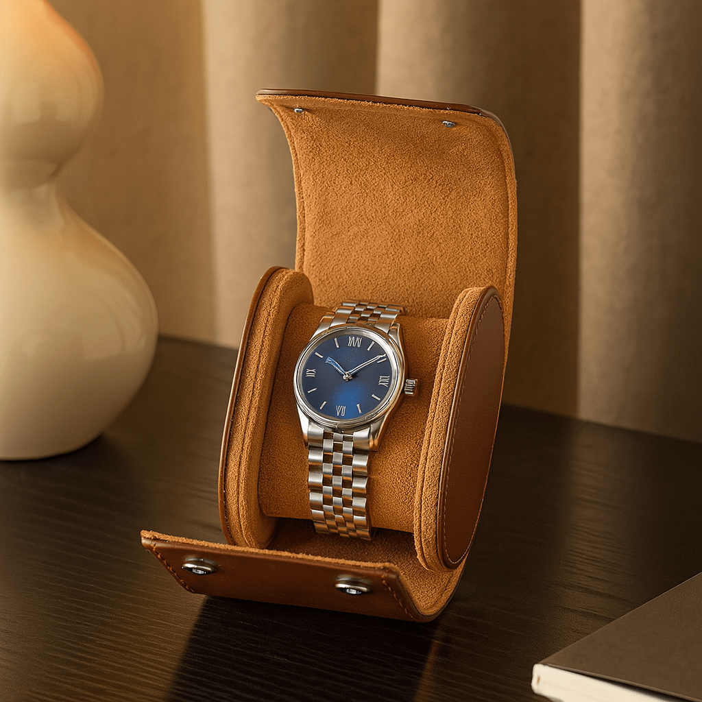 1-Slot Leather Watch Roll – Vintage Travel Case for Men | CHRONVAULT™