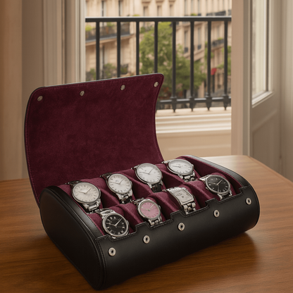 6-Slot Leather Watch Roll  | CHRONVAULT™