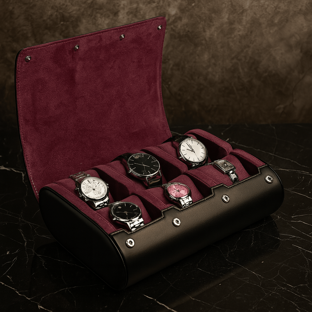 6-Slot Leather Watch Roll  | CHRONVAULT™