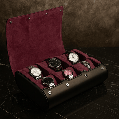 6-Slot Leather Watch Roll  | CHRONVAULT™