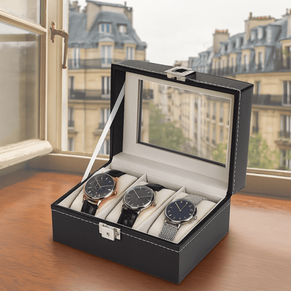3-Slot  Leather Watch Box  lightweight  Design | CHRONVAULT™