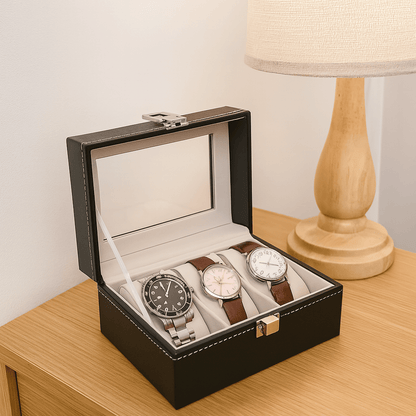 3-Slot  Leather Watch Box  lightweight  Design | CHRONVAULT™