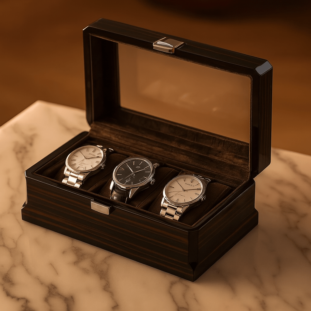 3-Slot Luxury Wood Watch Box – Glass Display Case | CHRONVAULT™