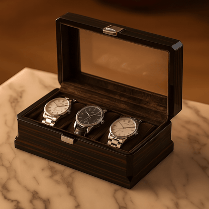3-Slot Luxury Wood Watch Box – Glass Display Case | CHRONVAULT™