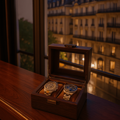 Wood Watch Box – 2 Slot Glass Display Case | CHRONVAULT™