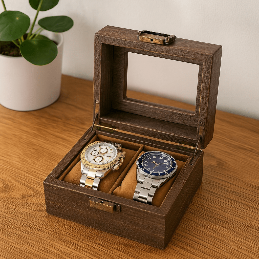 Wood Watch Box – 2 Slot Glass Display Case | CHRONVAULT™
