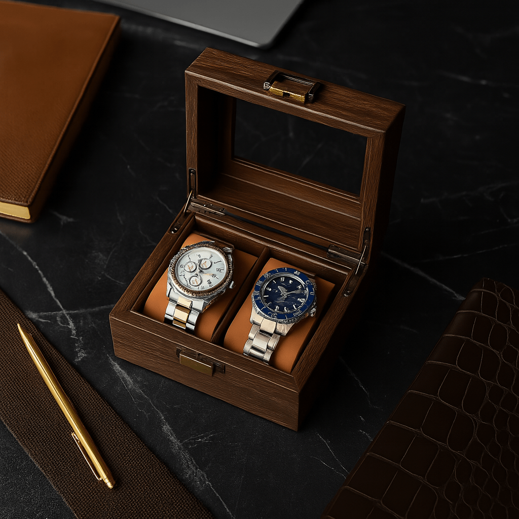 Wood Watch Box – 2 Slot Glass Display Case | CHRONVAULT™