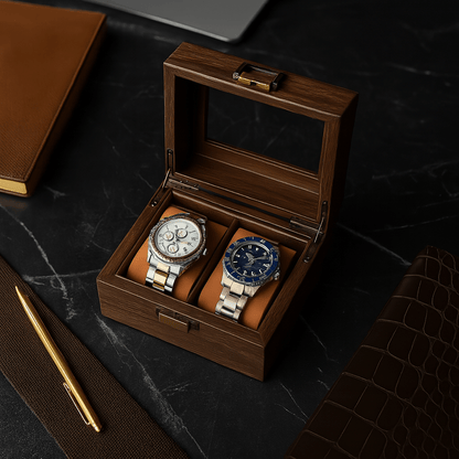 Wood Watch Box – 2 Slot Glass Display Case | CHRONVAULT™