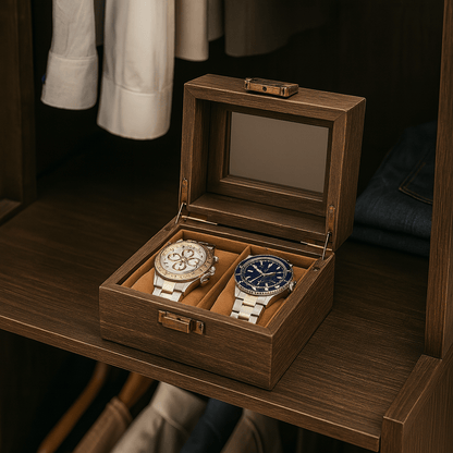 Wood Watch Box – 2 Slot Glass Display Case | CHRONVAULT™