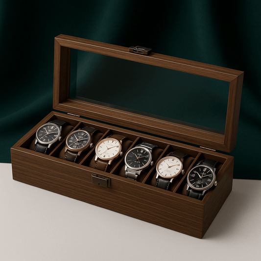6-Slot Walnut-Finish Wooden Watch Box with Brass Lock | CHRONVAULT™
