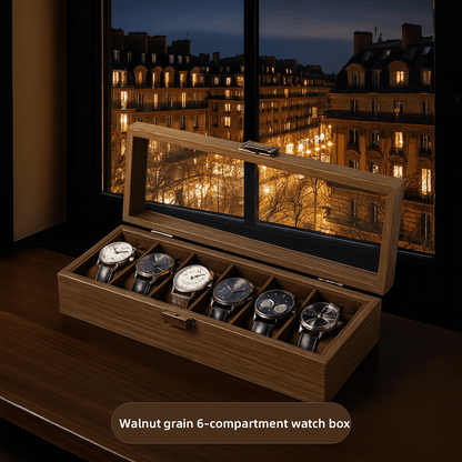 6-Slot Walnut-Finish Wooden Watch Box with Brass Lock | CHRONVAULT™
