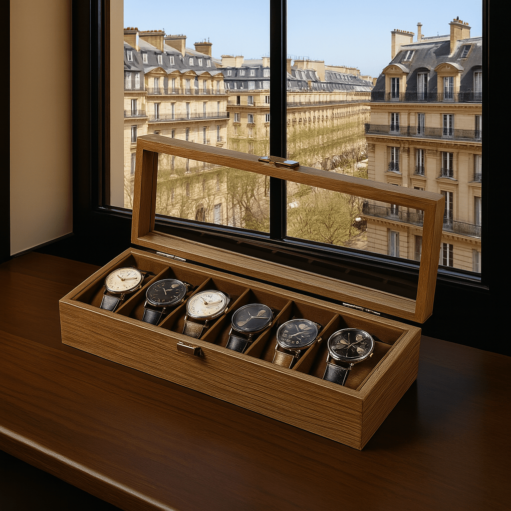 6-Slot Walnut-Finish Wooden Watch Box with Brass Lock | CHRONVAULT™