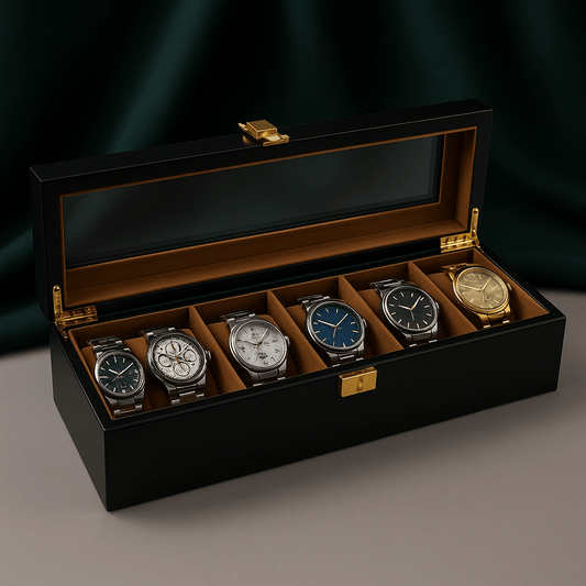 6-Slot Wooden Watch Box with Glass Display Lid | CHRONVAULT™