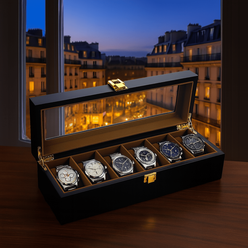 6-Slot Wooden Watch Box with Glass Display Lid | CHRONVAULT™