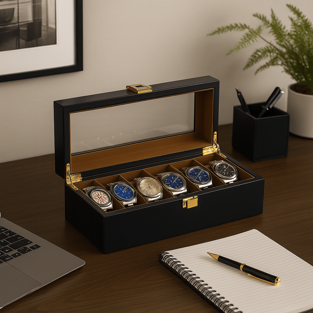 6-Slot Wooden Watch Box with Glass Display Lid | CHRONVAULT™