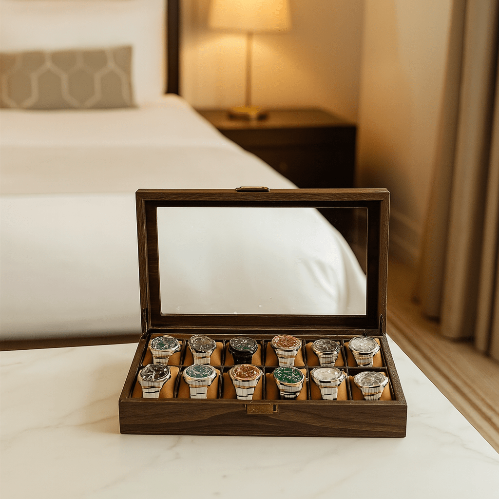 Wood Watch Box – 12 Slot Glass Display Case | CHRONVAULT™
