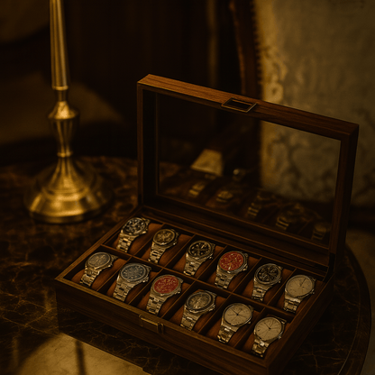 Wood Watch Box – 12 Slot Glass Display Case | CHRONVAULT™