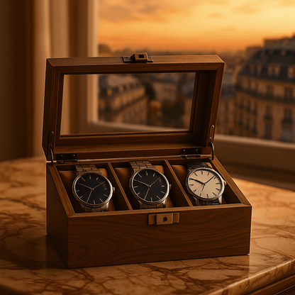 Wood Watch Box – 3 Slot Glass Display Case | CHRONVAULT™