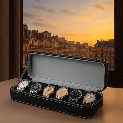 Leather Watch Box – 6 Slot Travel Zipper Case | CHRONVAULT™