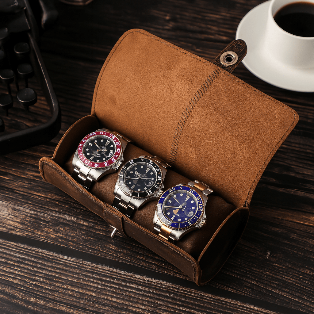Luxury Leather Watch Roll – 3 Slot CHRONVAULT™