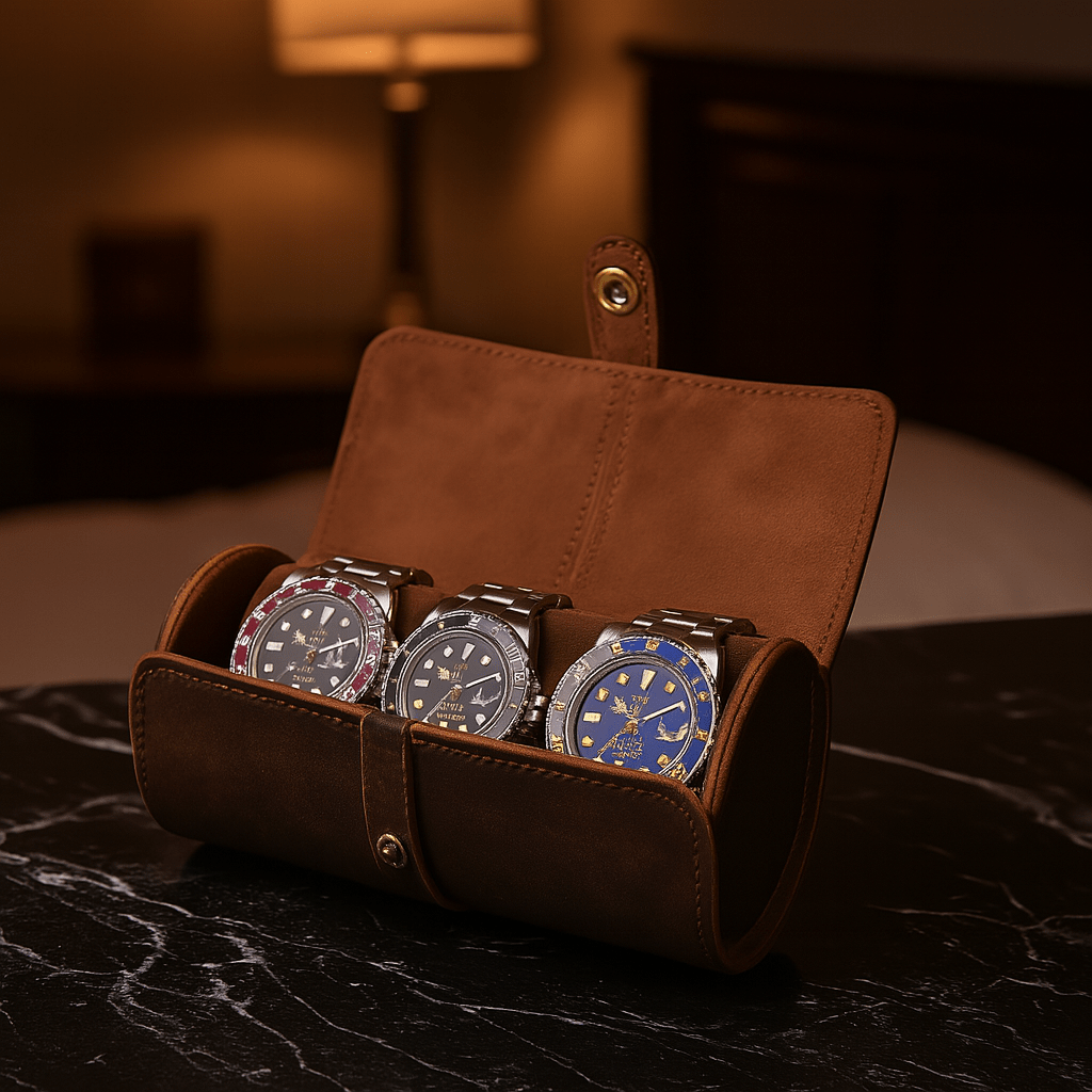 Luxury Leather Watch Roll – 3 Slot CHRONVAULT™