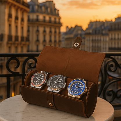 Luxury Leather Watch Roll – 3 Slot CHRONVAULT™