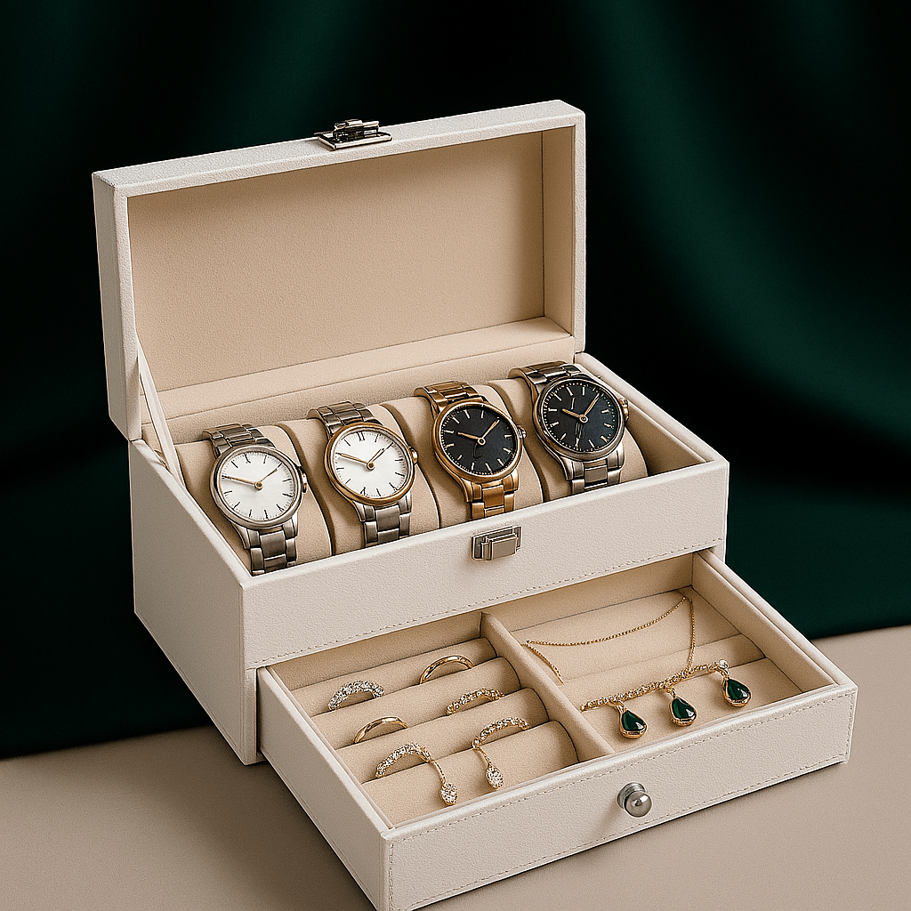 4-Slot Leather Watch Box with Jewelry Drawer | CHRONVAULT™