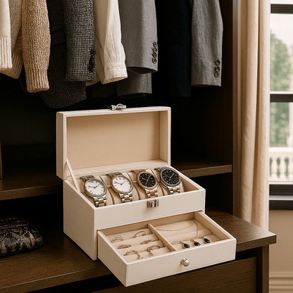 4-Slot Leather Watch Box with Jewelry Drawer | CHRONVAULT™