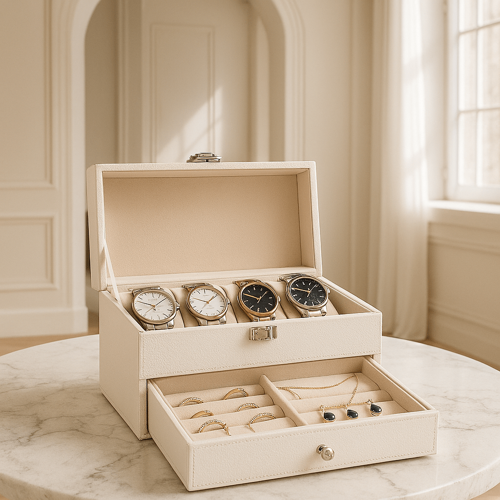 4-Slot Leather Watch Box with Jewelry Drawer | CHRONVAULT™