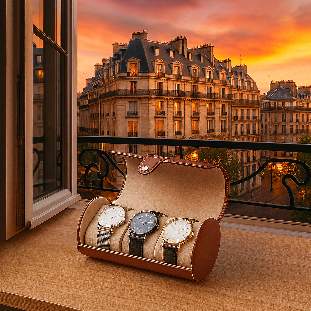 3-Slot Travel Watch Box in Saddle-Tone Leather | CHRONVAULT™