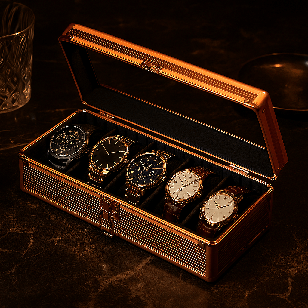 5-Slot Aluminum Watch Box – High-End Modular Display Case | CHRONVAULT™