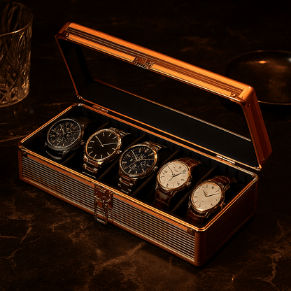 5-Slot Aluminum Watch Box – High-End Modular Display Case | CHRONVAULT™