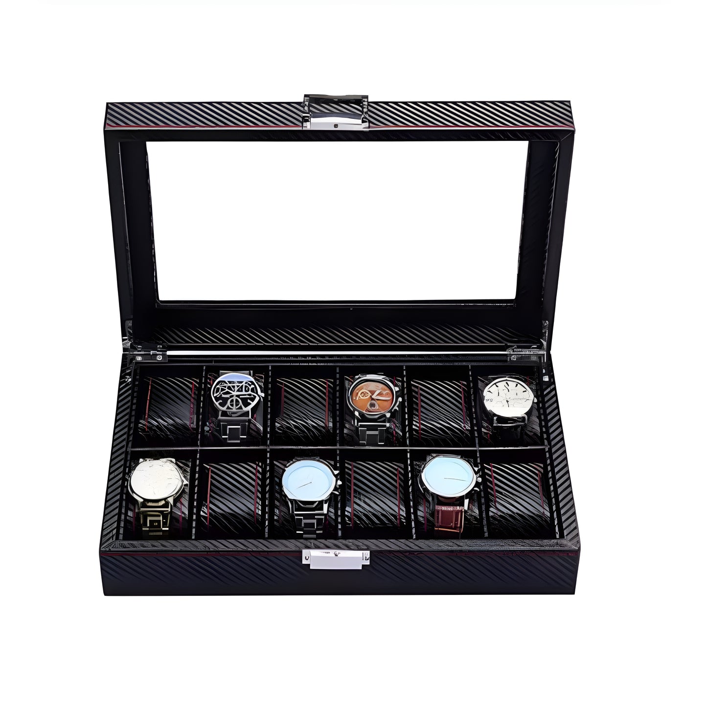 Carbon Leather Watch Box – 12 Slot Display Case | CHRONVAULT™