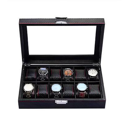 Carbon Leather Watch Box – 12 Slot Display Case | CHRONVAULT™
