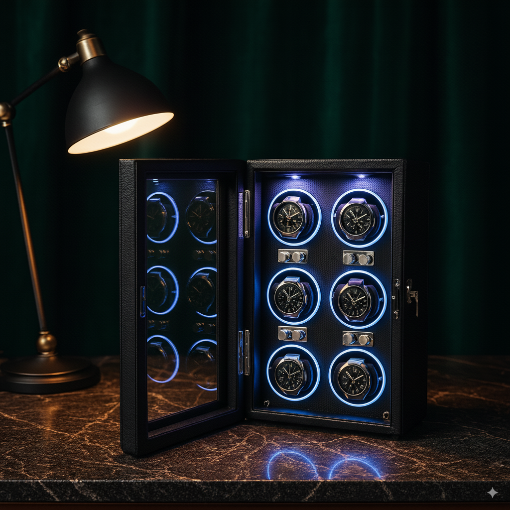 Leather 6 Watch Winder Box – Silent Automatic Motor | ChronVault™