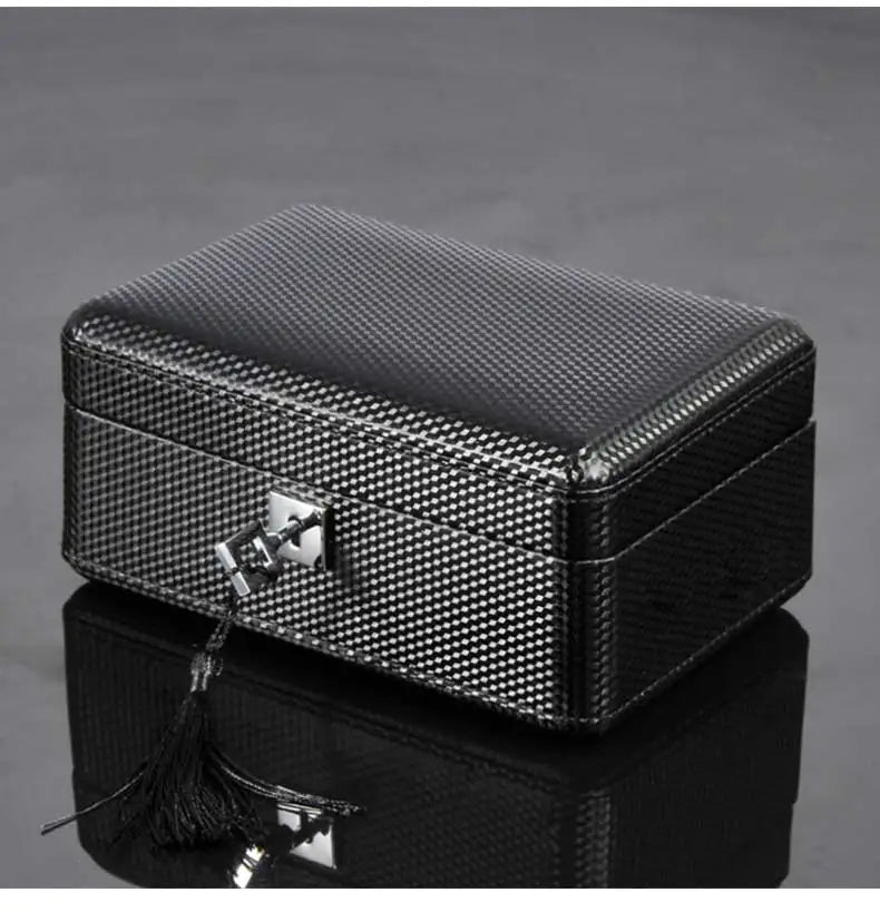 3-Slot Carbon Leather Watch Box – Lockable Organizer for Men | CHRONVAULT™