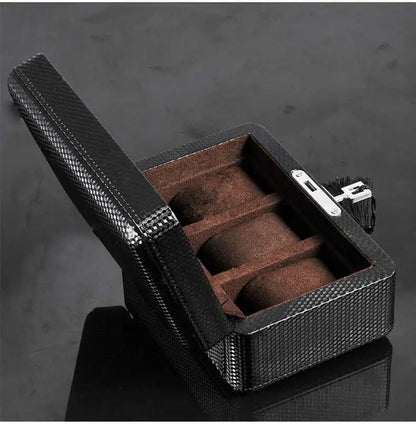 3-Slot Carbon Leather Watch Box – Lockable Organizer for Men | CHRONVAULT™